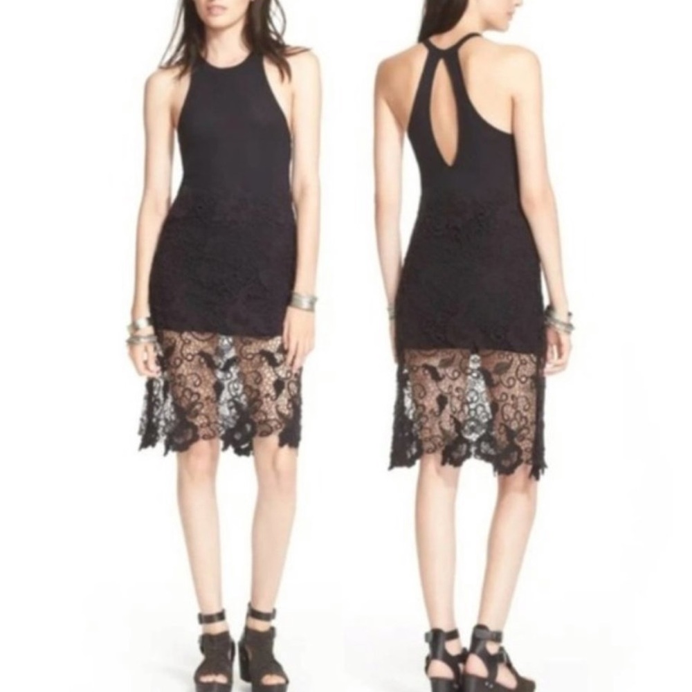 FREE PEOPLE | Black Nora Crochet Racerback Tank Dress